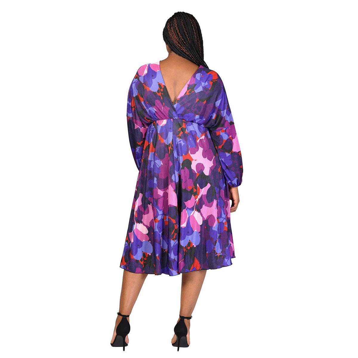 Plus Size 24/7 Comfort Apparel Multicolor Empire Waist Midi Dress