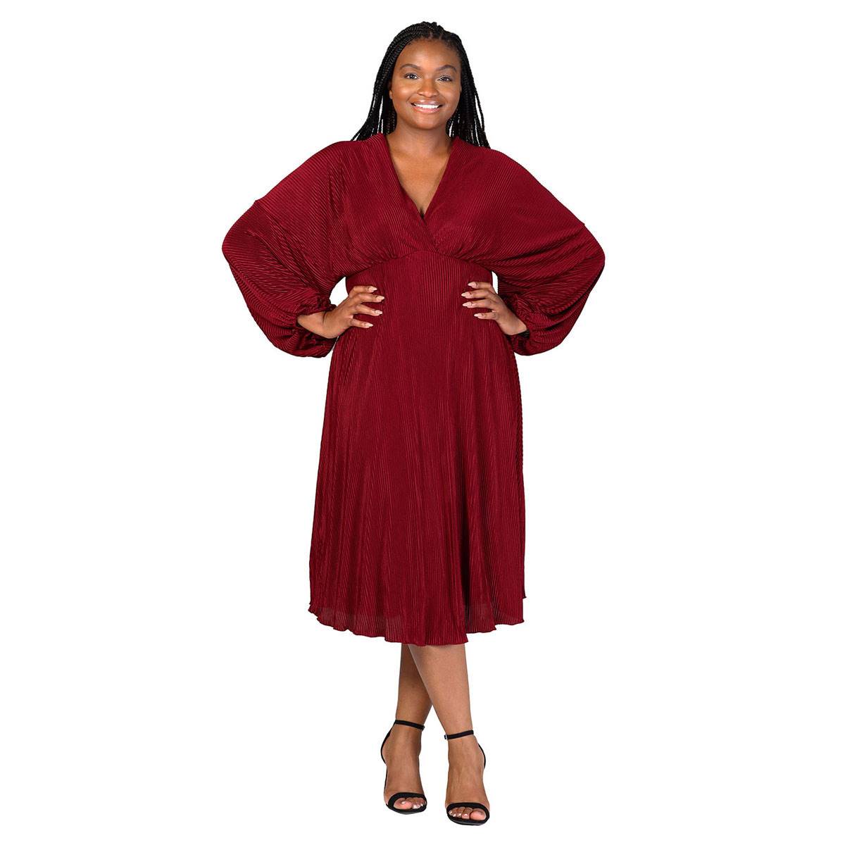 Plus Size 24/7 Comfort Apparel Shimmer Empire Waist Midi Dress