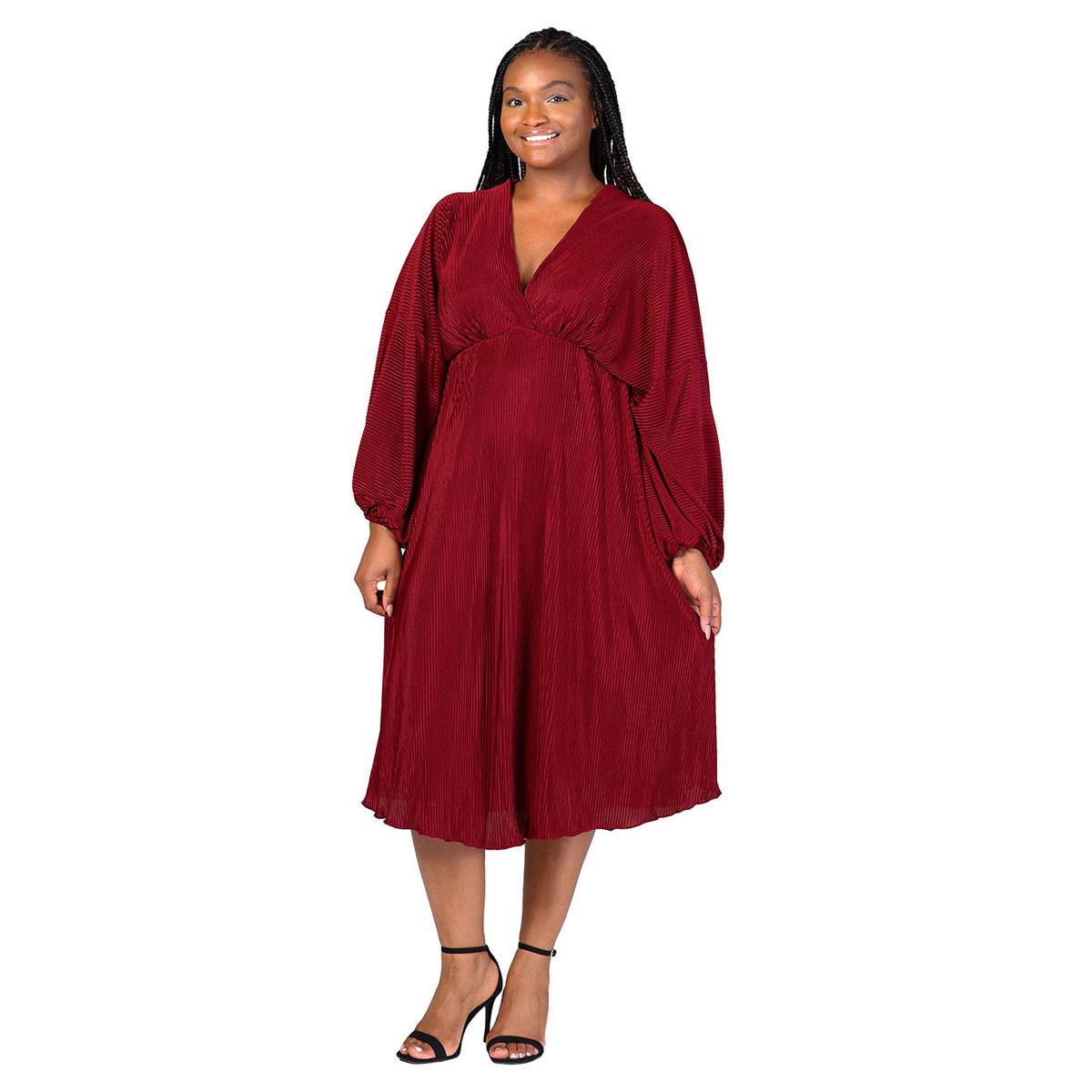 Plus Size 24/7 Comfort Apparel Shimmer Empire Waist Midi Dress