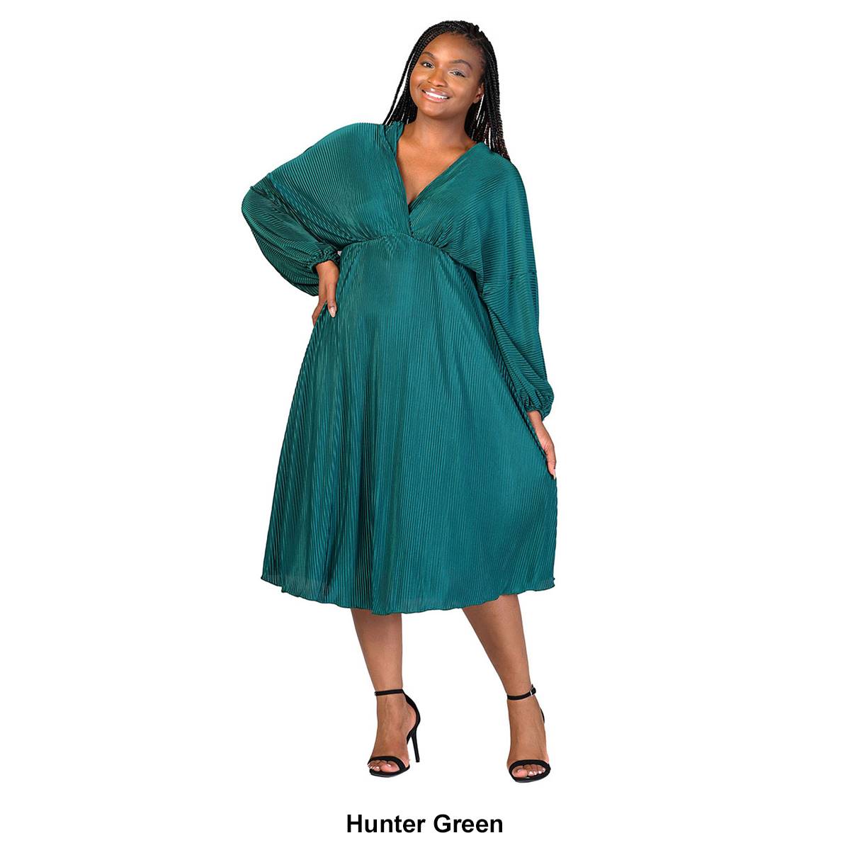 Plus Size 24/7 Comfort Apparel Shimmer Empire Waist Midi Dress