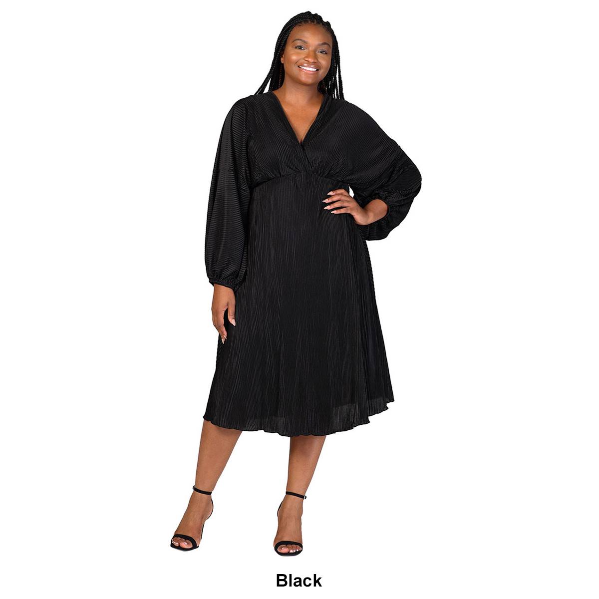 Plus Size 24/7 Comfort Apparel Shimmer Empire Waist Midi Dress