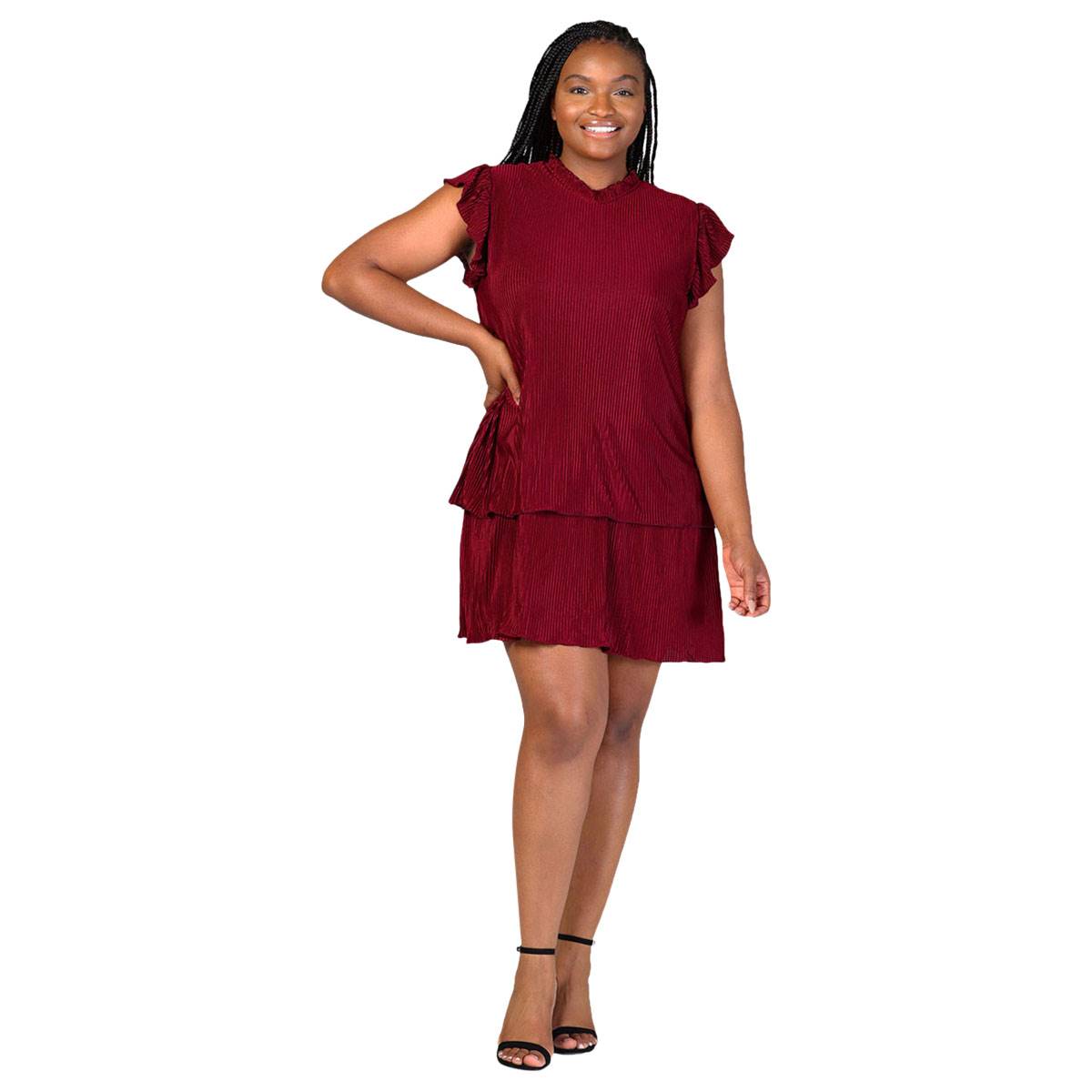 Plus Size 24/7 Comfort Apparel Pleated Tiered Mini Dress