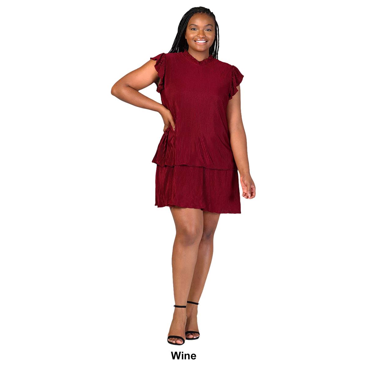 Plus Size 24/7 Comfort Apparel Pleated Tiered Mini Dress