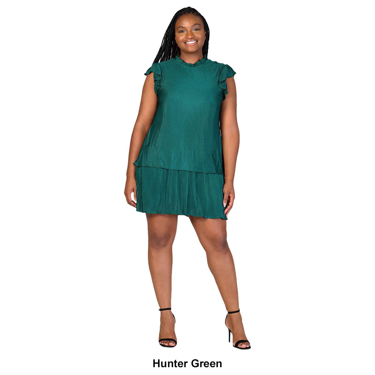 Plus Size 24/7 Comfort Apparel Pleated Tiered Mini Dress