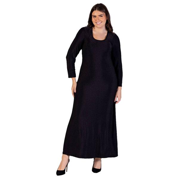 Plus Size 24/7 Comfort Apparel Long Sleeve Shimmery A-Line Dress