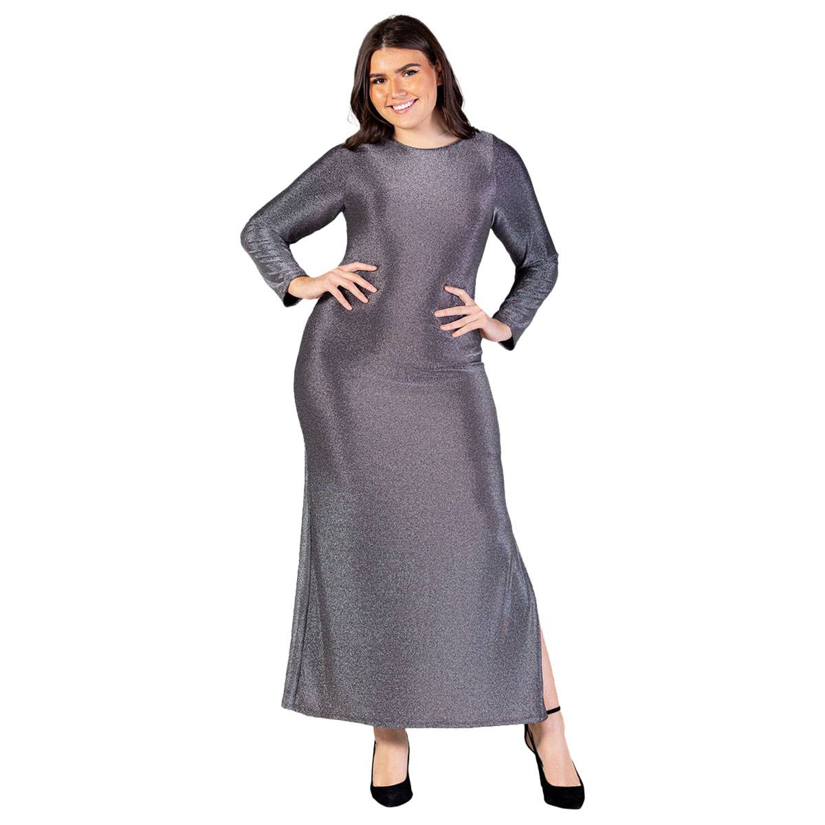 Plus Size 24/7 Comfort Apparel Fitted Shimmery Maxi Dress