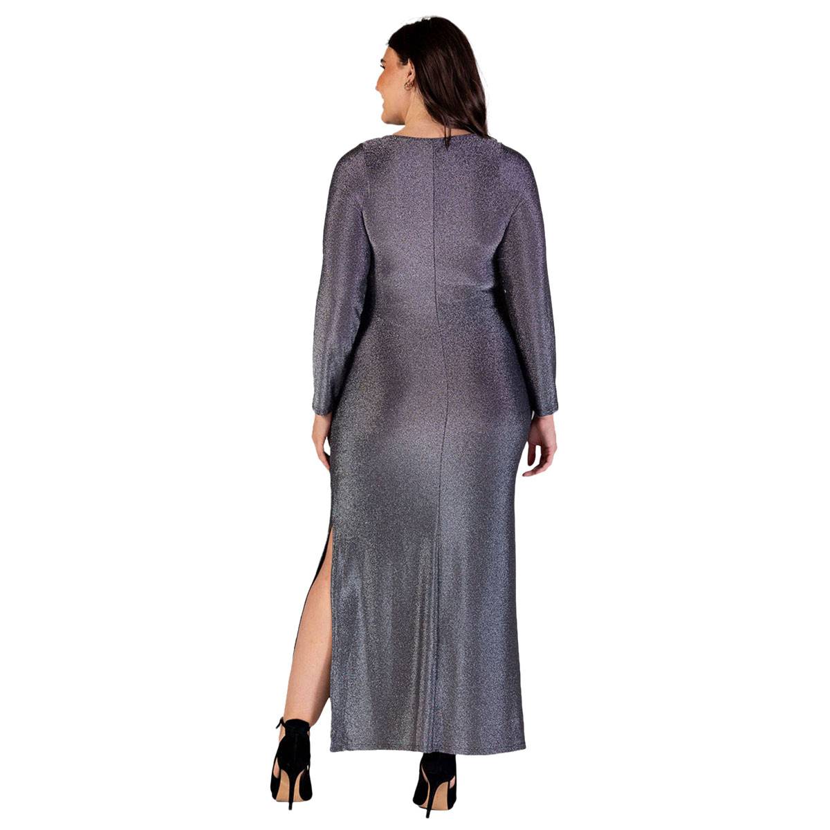 Plus Size 24/7 Comfort Apparel Fitted Shimmery Maxi Dress