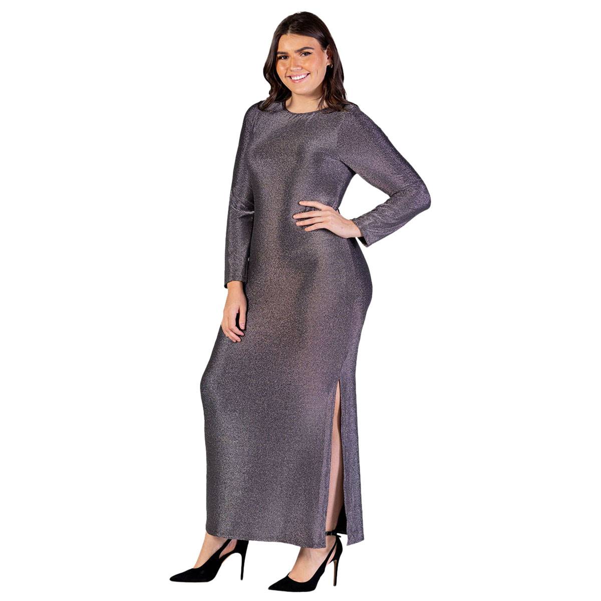 Plus Size 24/7 Comfort Apparel Fitted Shimmery Maxi Dress