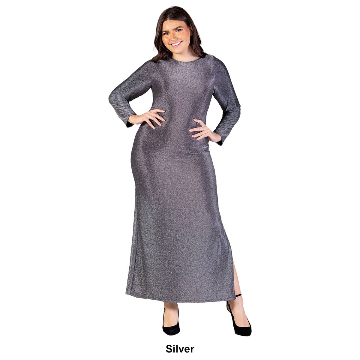 Plus Size 24/7 Comfort Apparel Fitted Shimmery Maxi Dress