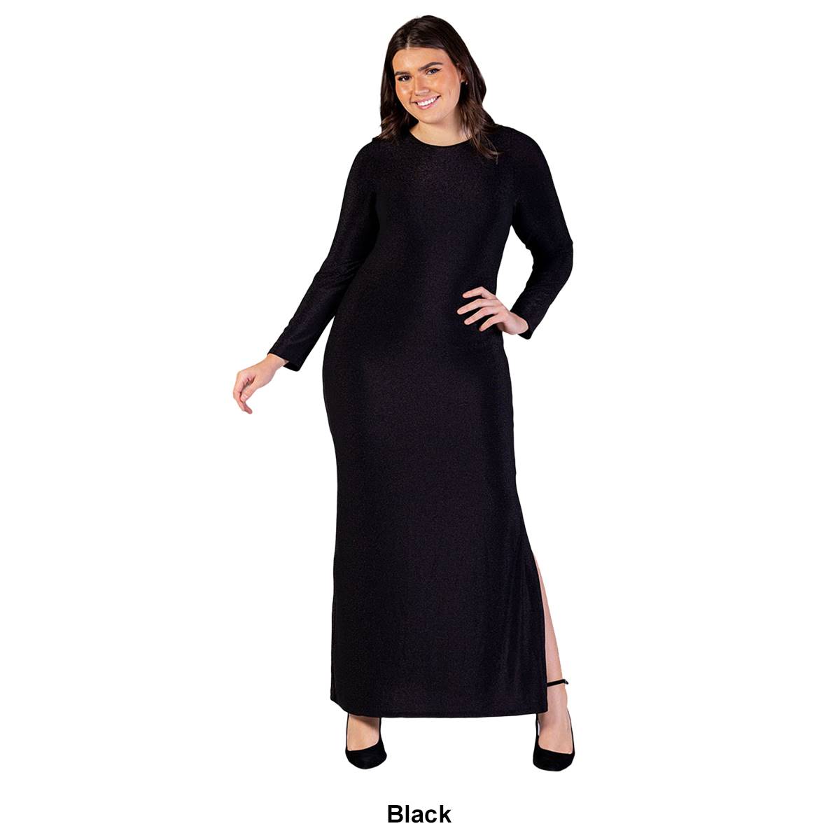 Plus Size 24/7 Comfort Apparel Fitted Shimmery Maxi Dress