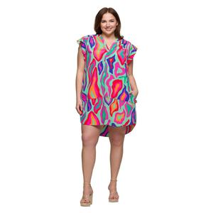 Plus Size 24/7 Comfort Apparel Multicolor Pocket Shift Dress alternate view