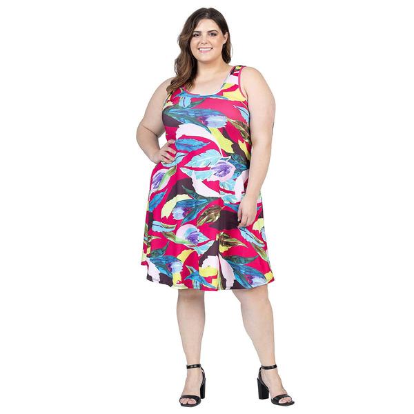 Plus Size 24/7 Comfort Apparel Tropical A-Line Knee Length Dress