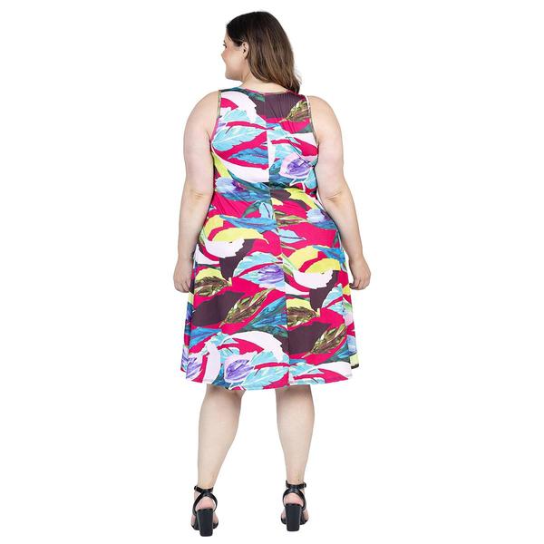 Plus Size 24/7 Comfort Apparel Tropical A-Line Knee Length Dress alternate view