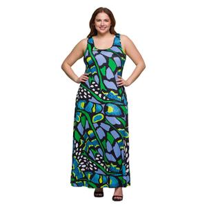 Plus Size 24/7 Comfort Apparel Green Butterfly A-Line Maxi Dress alternate view