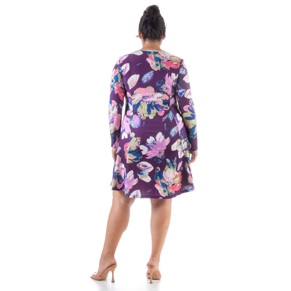 Plus Size 24/7 Comfort Apparel Floral Knee Length Dress