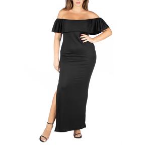 Plus Size 24/7 Comfort Apparel Ruffle Off Shoulder Maxi Dress