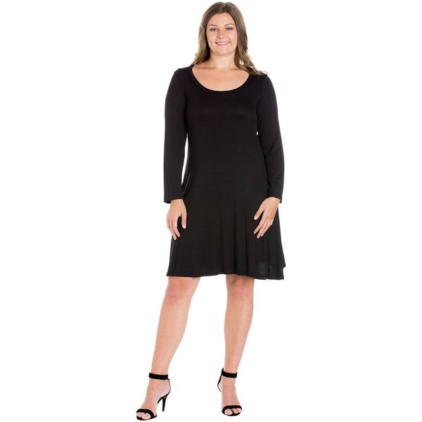 Plus Size 24/7 Comfort Apparel Long Sleeve Classic A-Line Dress
