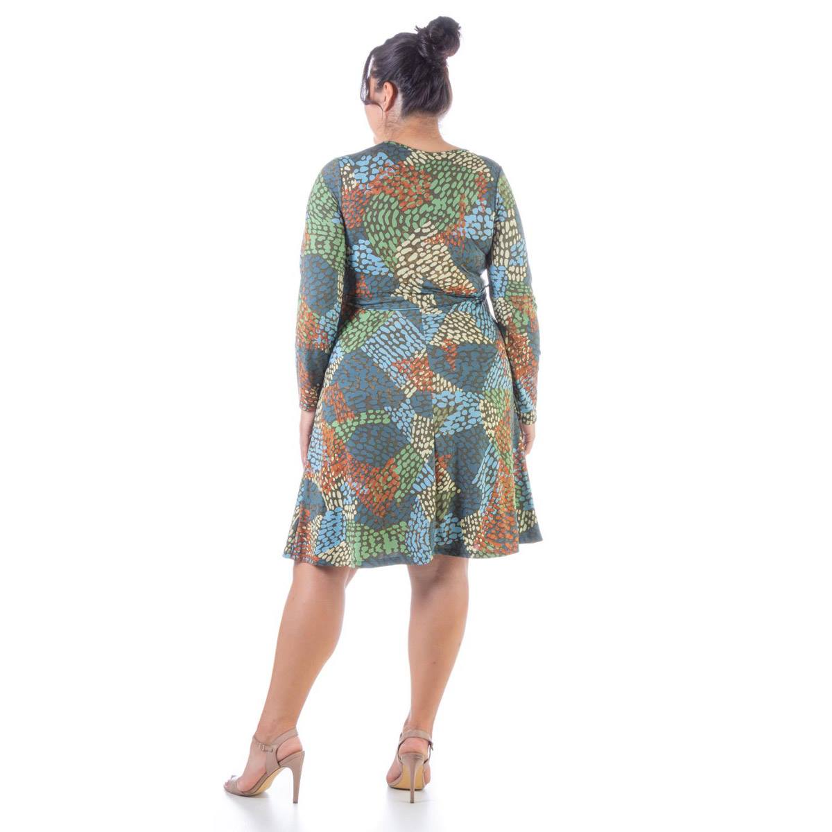 Plus Size 24/7 Comfort Apparel Abstract Faux Wrap Dress