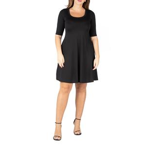 Plus Size 24/7 Comfort Apparel Elbow Sleeve A-Line Dress