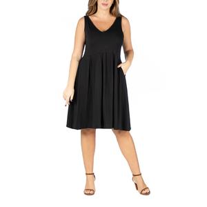 Plus Size 24/7 Comfort Apparel Pleat Pocket Fit & Flare Dress