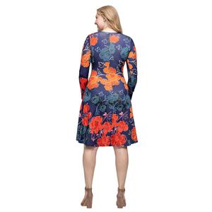 Womens 24/7 Comfort Apparel Navy Floral Long Sleeve Dress alternate view
