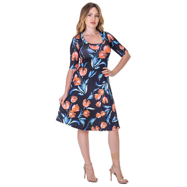 Womens 24/7 Comfort Apparel Floral Knee Length A-Line Dress alternate view
