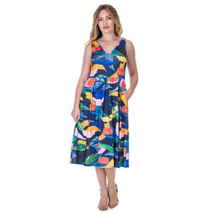 Womens 24/7 Comfort Apparel Tropical Fit & Flare Midi Dress