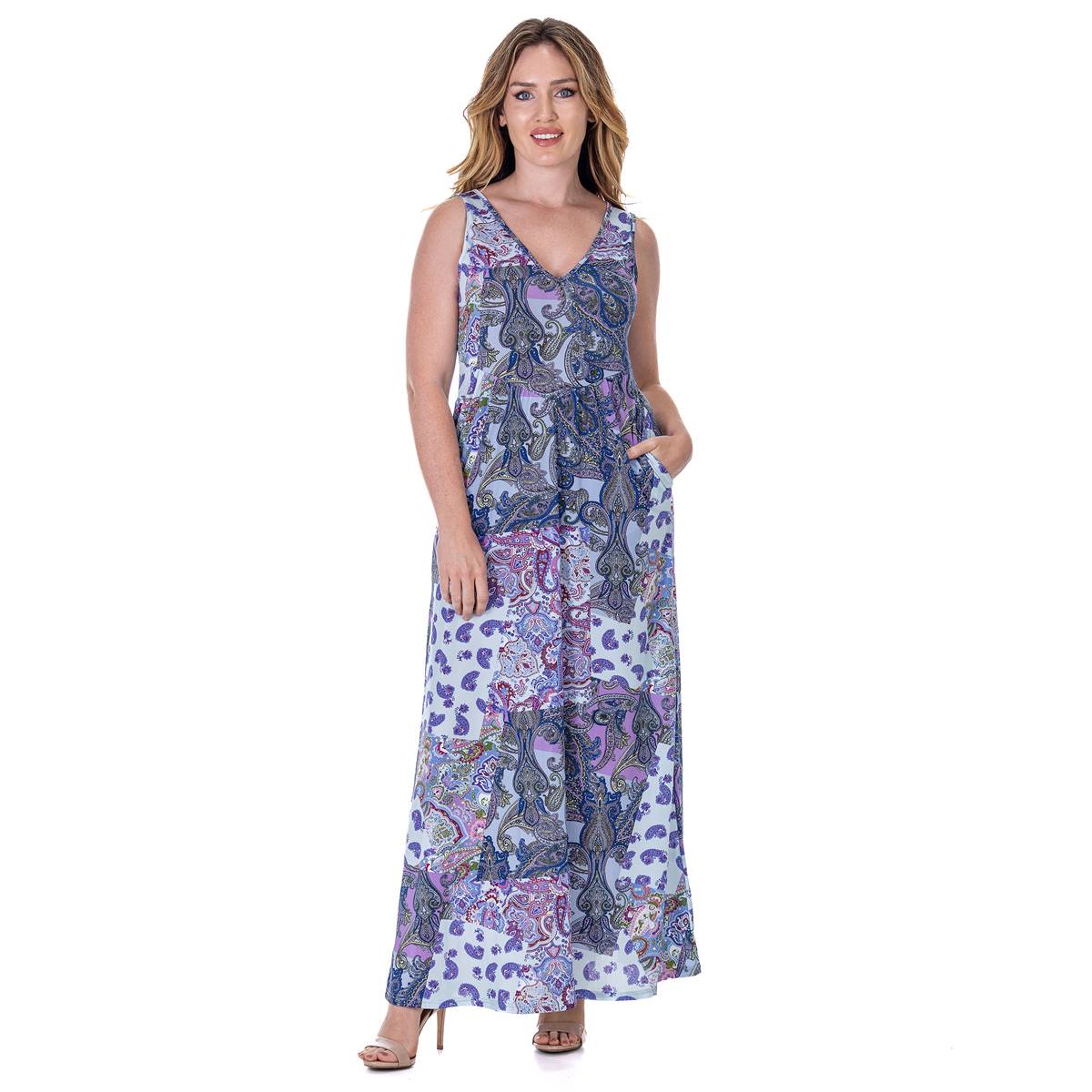 Womens 24/7 Comfort Apparel Paisley A-Line Maxi Dress