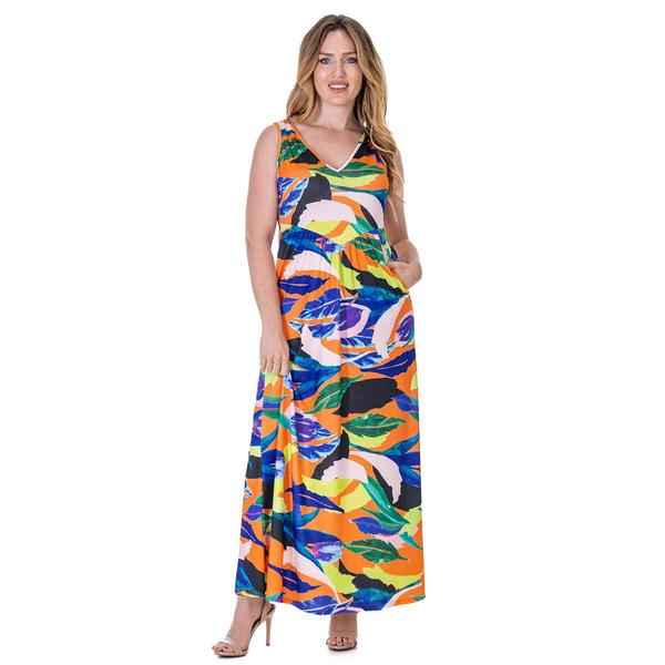 Womens 24/7 Comfort Apparel Tropical A-Line Maxi Dress