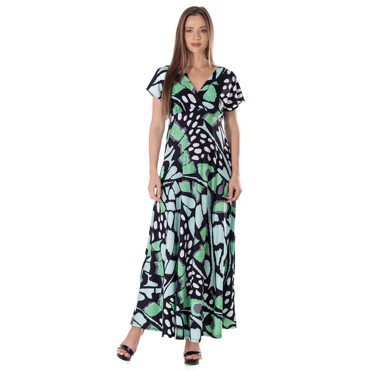 Womens 24/7 Comfort Apparel Butterfly Empire Waist Maxi Dress