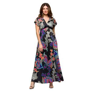Womens 24/7Comfort Apparel Black Paisley Empire Waist Maxi Dress