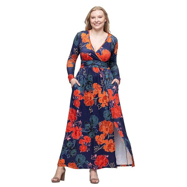 Womens 24/7 Comfort Apparel Floral Long Sleeve Empire Waist Dress