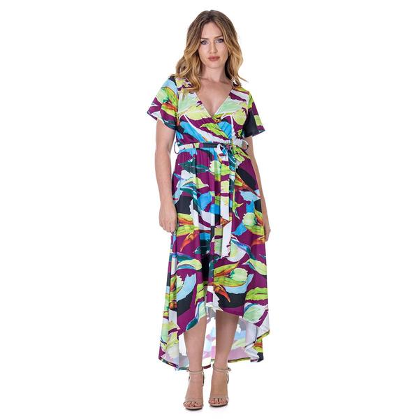 Womens 24/7 Comfort Apparel Floral High Low Wrap Dress