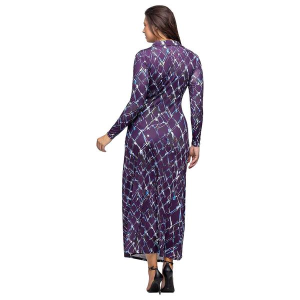 Womens 24/7 Comfort Apparel Purple Collared Wrap Dress alternate view