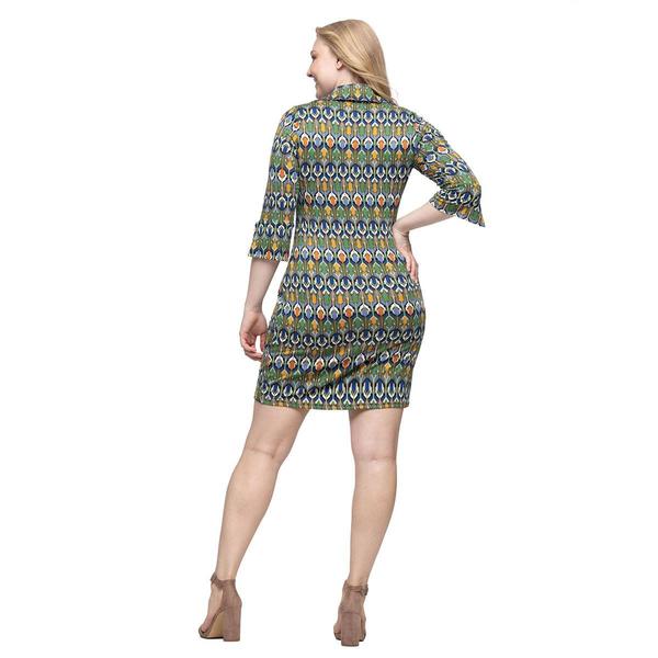 Womens 24/7 Comfort Apparel Green Geometric Collar Mini Dress alternate view