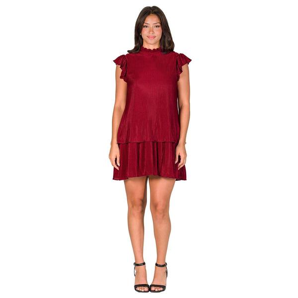 Womens 24/7 Comfort Apparel Pleated Tiered Mini Dress