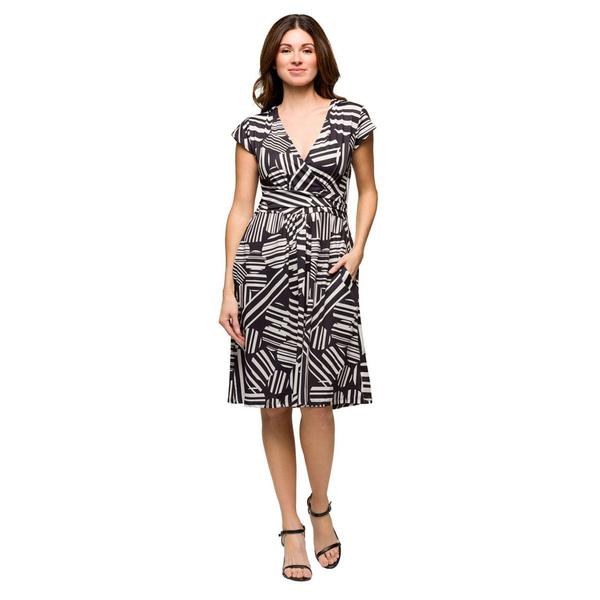 Womens 24/7 Comfort Apparel Black/White Fit & Flare Pocket Dress