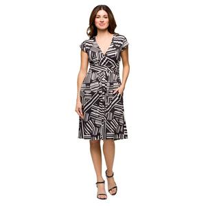 Womens 24/7 Comfort Apparel Black/White Fit & Flare Pocket Dress