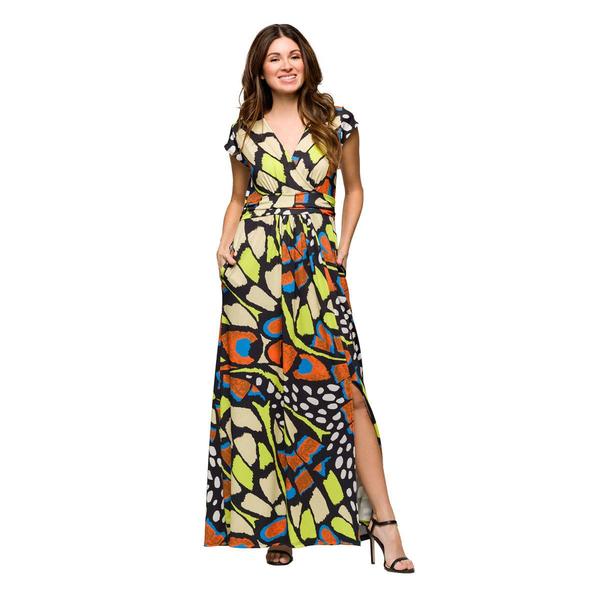 Womens 24/7 Comfort Apparel Butterfly Side Slit Pocket Maxi Dress