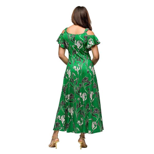 Womens 24/7 Comfort Apparel Green Floral Cold Shoulder Maxi Dress alternate view