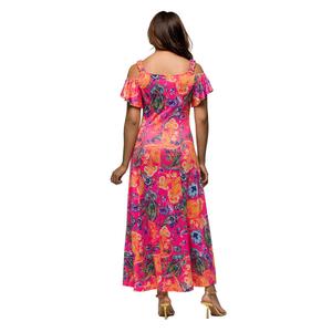 Womens 24/7 Comfort Apparel Pink Paisley Cold Shoulder Maxi Dress alternate view