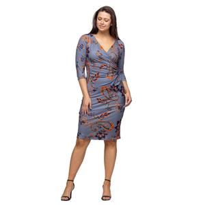 Womens 24/7 Comfort Apparel Grey Paisley Faux Wrap Dress