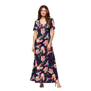 Womens 24/7 Comfort Apparel Navy Floral Casual A-Line Maxi Dress