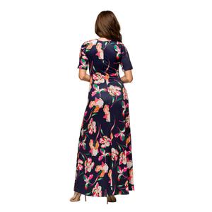 Womens 24/7 Comfort Apparel Navy Floral Casual A-Line Maxi Dress alternate view
