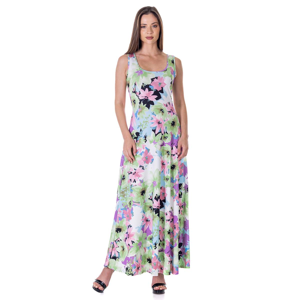 Womens 24/7 Comfort Apparel Floral Scoop Neck Maxi Dress