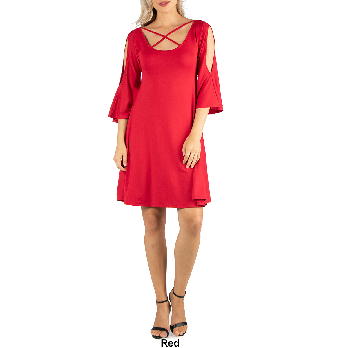 Womens 24/7 Comfort Apparel Knee Length Cold Shoulder Dress