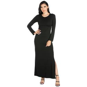Womens 24/7 Comfort Apparel Long Sleeve Side Slit Maxi Dress