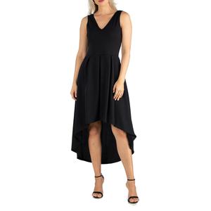 Womens 24/7 Comfort Apparel Sleeveless V Neck High Low Dress