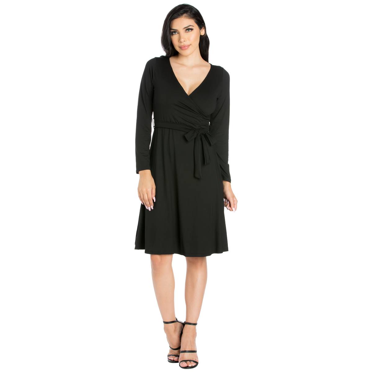 Womens 24/7 Comfort Apparel Long Sleeve Belted Dress