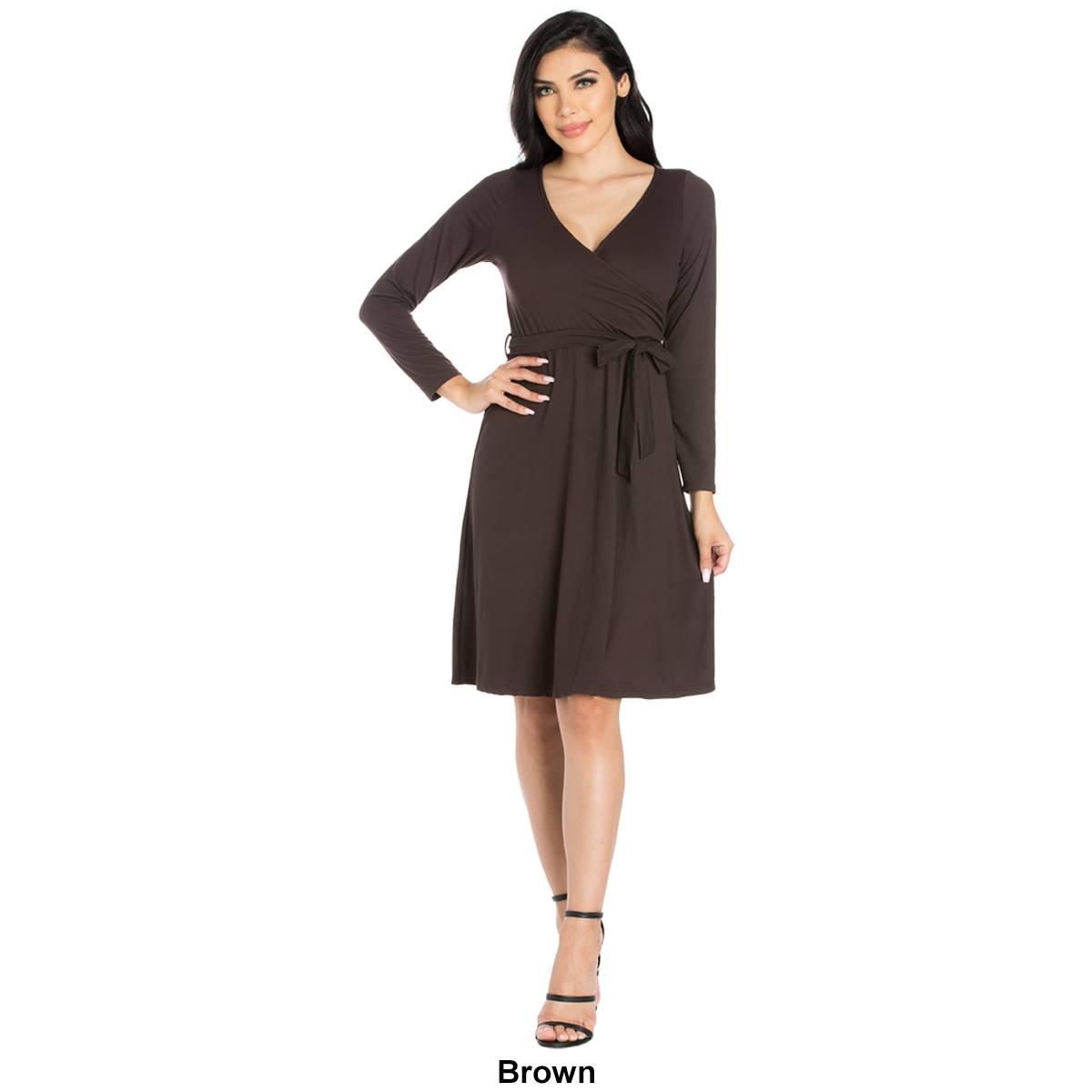 Womens 24/7 Comfort Apparel Long Sleeve Belted Dress